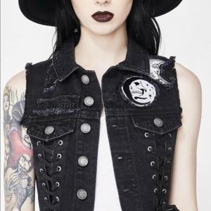 Killstar “Phased Out” Denim Goth Patch Vest NWT